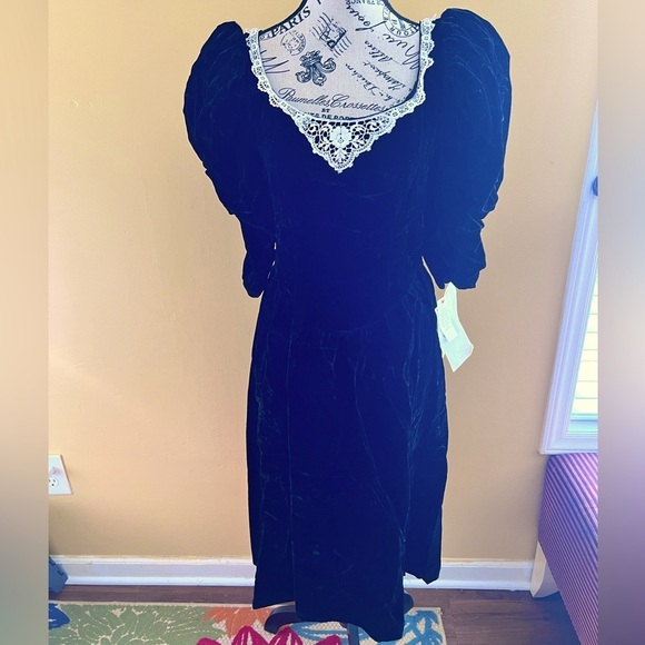 Gunne Sax Jessica McClintock VTG 80s Velvet Royal Black  Size 7 - Picture 8 of 11